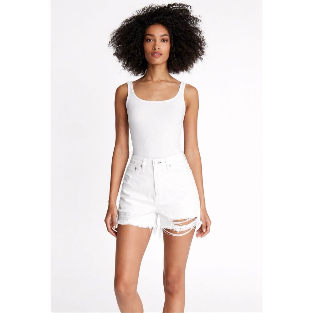 Rag & Bone Maya High Rise Shorty Shorts White Distressed Size 28